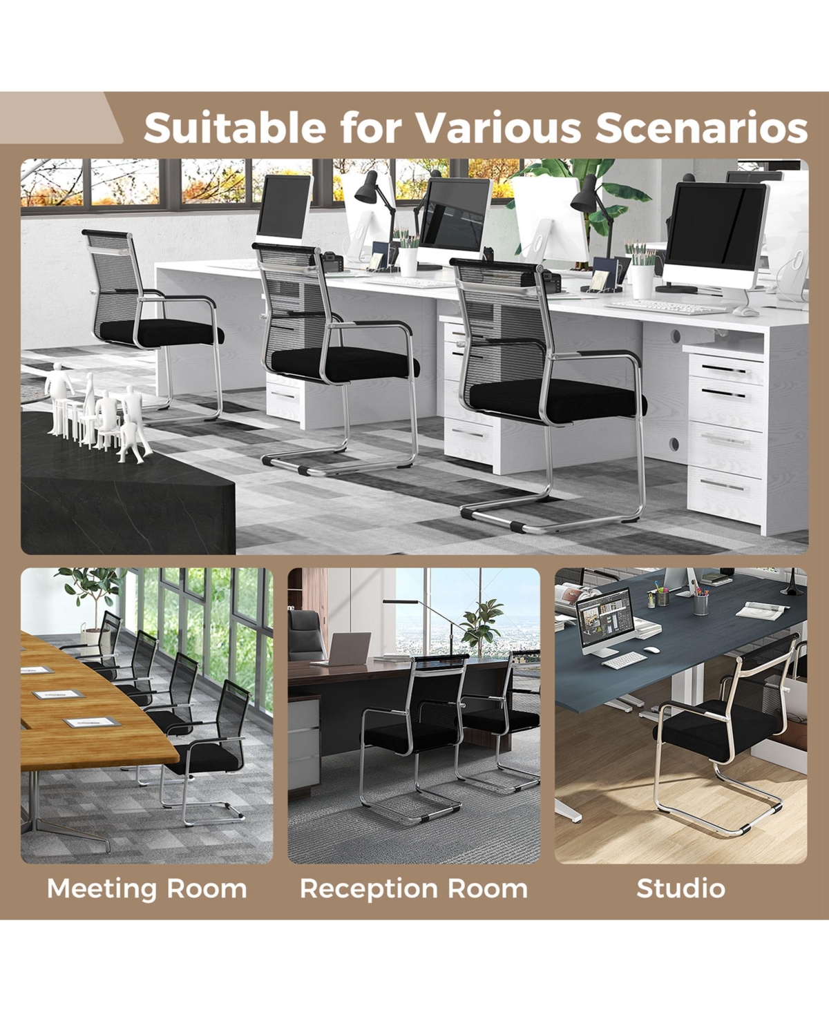 Costway Office Guest Chairs Set of 4 with Metal Sled Base & Armrests Mesh Reception Chair