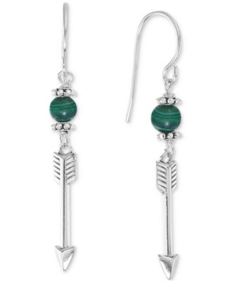 Stone Bead & Arrow Linear Drop Earrings in Sterling Silver