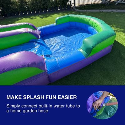 HeroKiddo 16  Purple Tropical Inflatable Water Slide with Attached Pool (No Blower Included), Commercial Grade, Wet Dry Use