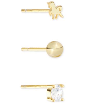 Cubic Zirconia, Bead & Horse 3-Pc. Set Stud Earrings (7/8 ct. t.w.) in 14k Gold Over Sterling Silver (also in Sterling Silver) 
