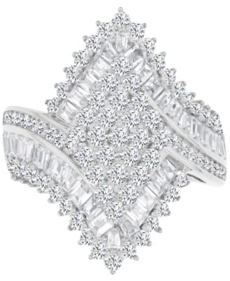 Macy's - Cubic Zirconia Round & Baguette Cluster Statement Ring in Sterling Silver