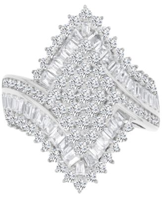 Cubic Zirconia Round & Baguette Cluster Statement Ring in Sterling ...