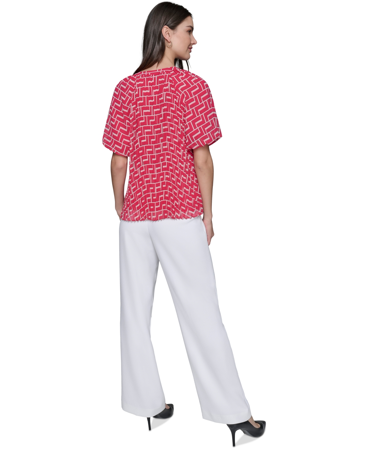 Karl Lagerfeld Paris Women's Printed Chiffon Pleated Top