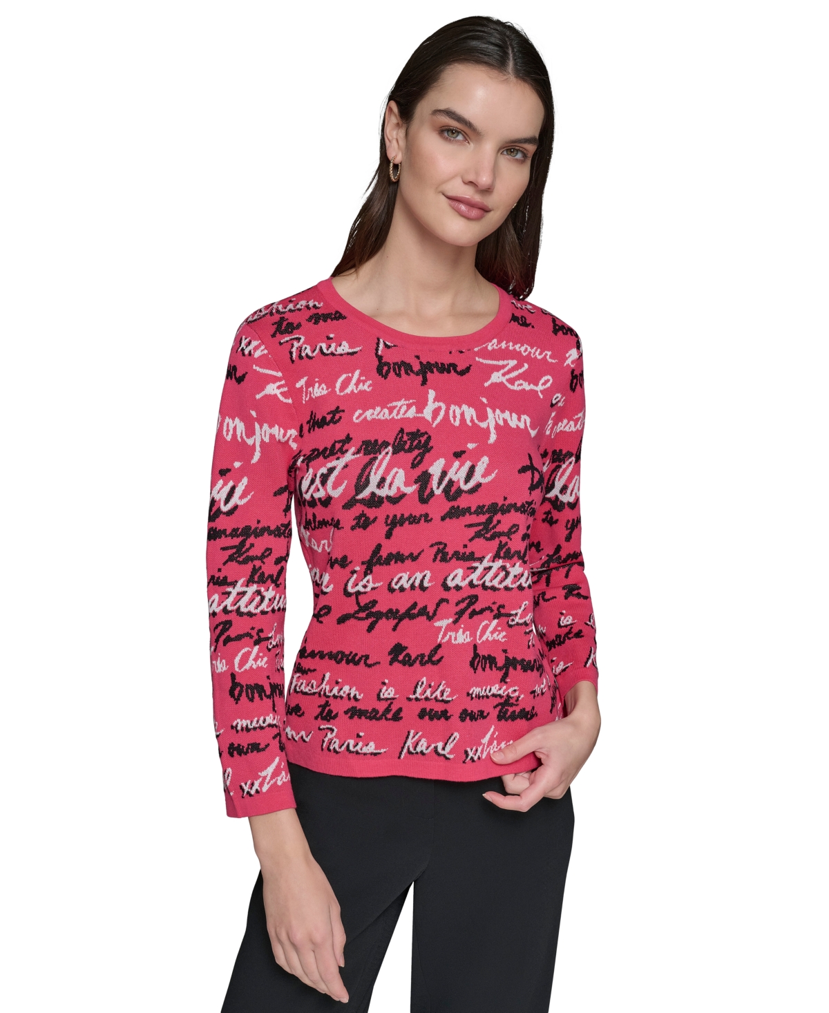 KARL LAGERFELD WOMEN'S ALLOVER SCRIPT SWEATER 