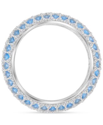 Blue & White Cubic Zirconia Multirow Wide Width Band in Sterling Silver