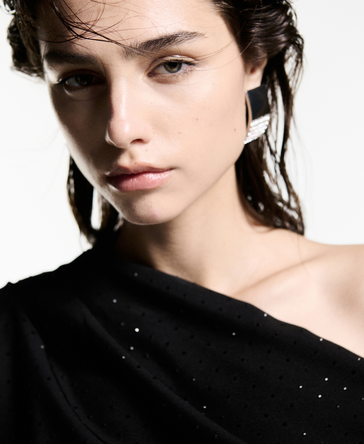 MANGO WOMEN'S ASYMMETRICAL SEQUINED BLOUSE 