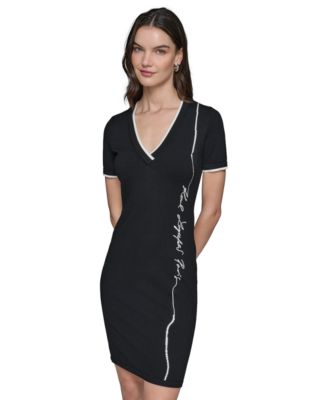KARL LAGERFELD PARIS - Women's Logo-Script-Embroidered T-Shirt Dress
