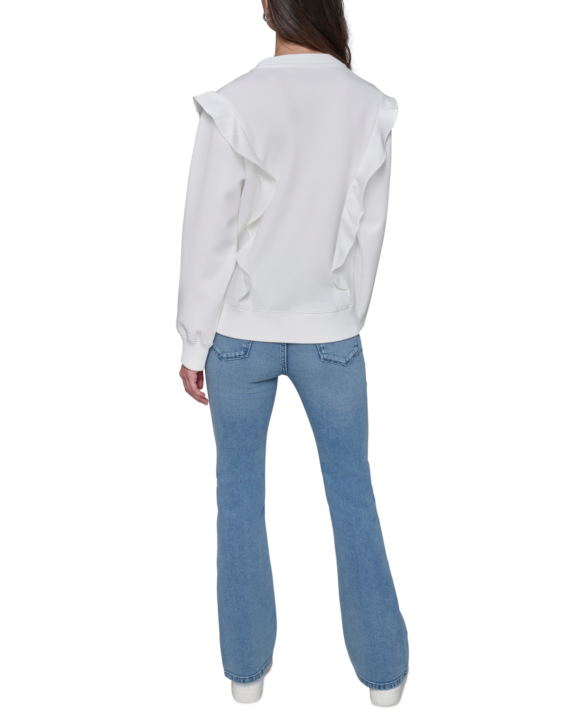 Shop Karl Lagerfeld Women's Ruffle Logo Crewneck Sweatshirt In Soft White