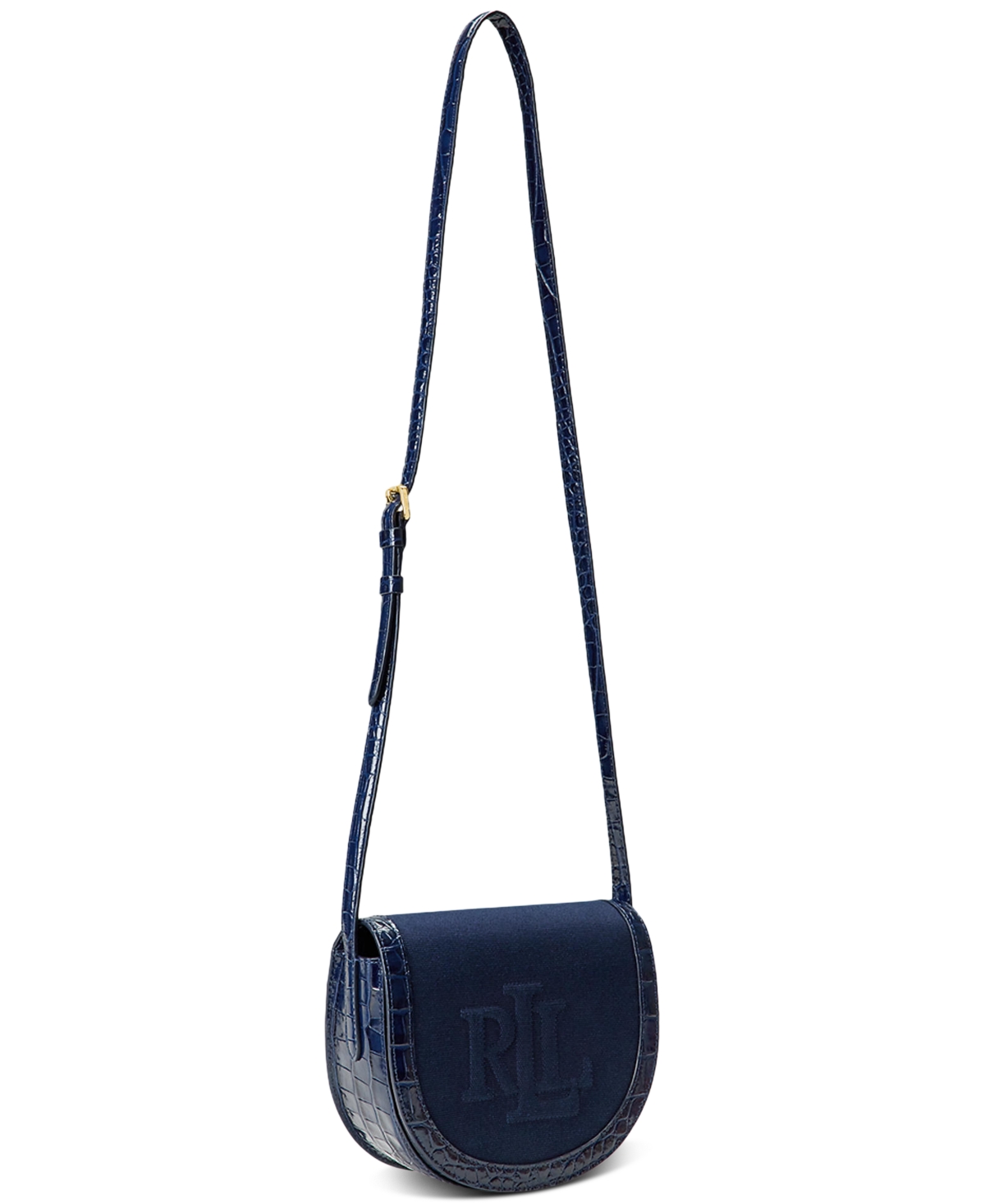 Ralph Lauren Witley Leather And Canvas Small Crossbody In Nvy,nvy