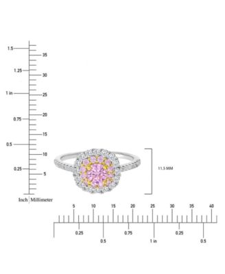 Pink & White Cubic Zirconia Halo Engagement Ring in Sterling Silver