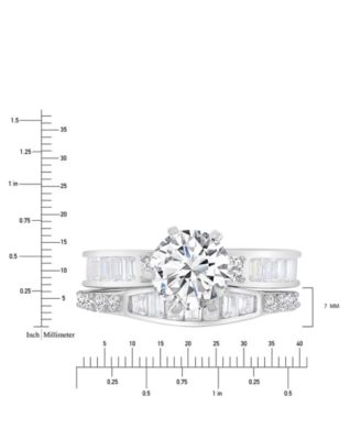Cubic Zirconia Round & Baguette Bridal Set in Sterling Silver