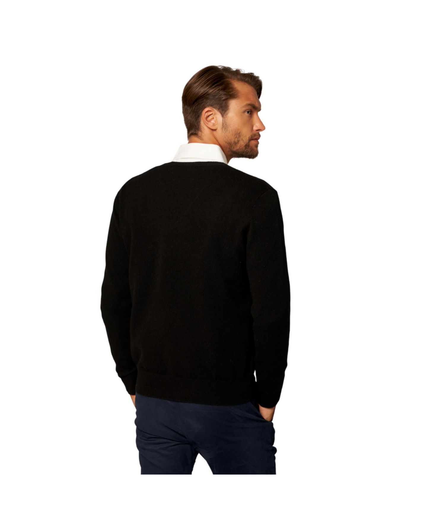 Мужской свитер Bellemere New York Solid V-Neck Merino, цвет: Чёрный — фото 5
