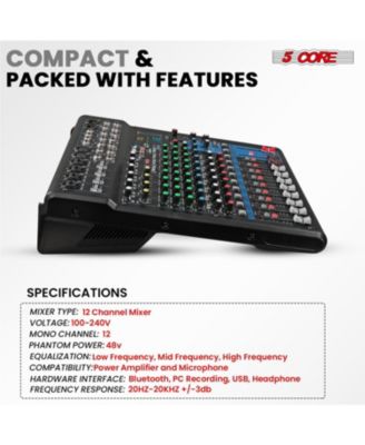 Audio DJ Mixer 12 Channel Sound Board Console w 99 DSP Effect 48V Phantom Power
