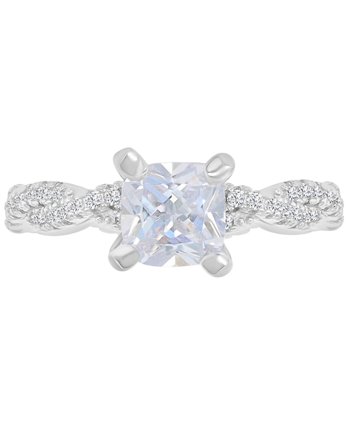 Macy's Cubic Zirconia Cushion & Round Rope Style Promise Or Engagement Ring In Silver