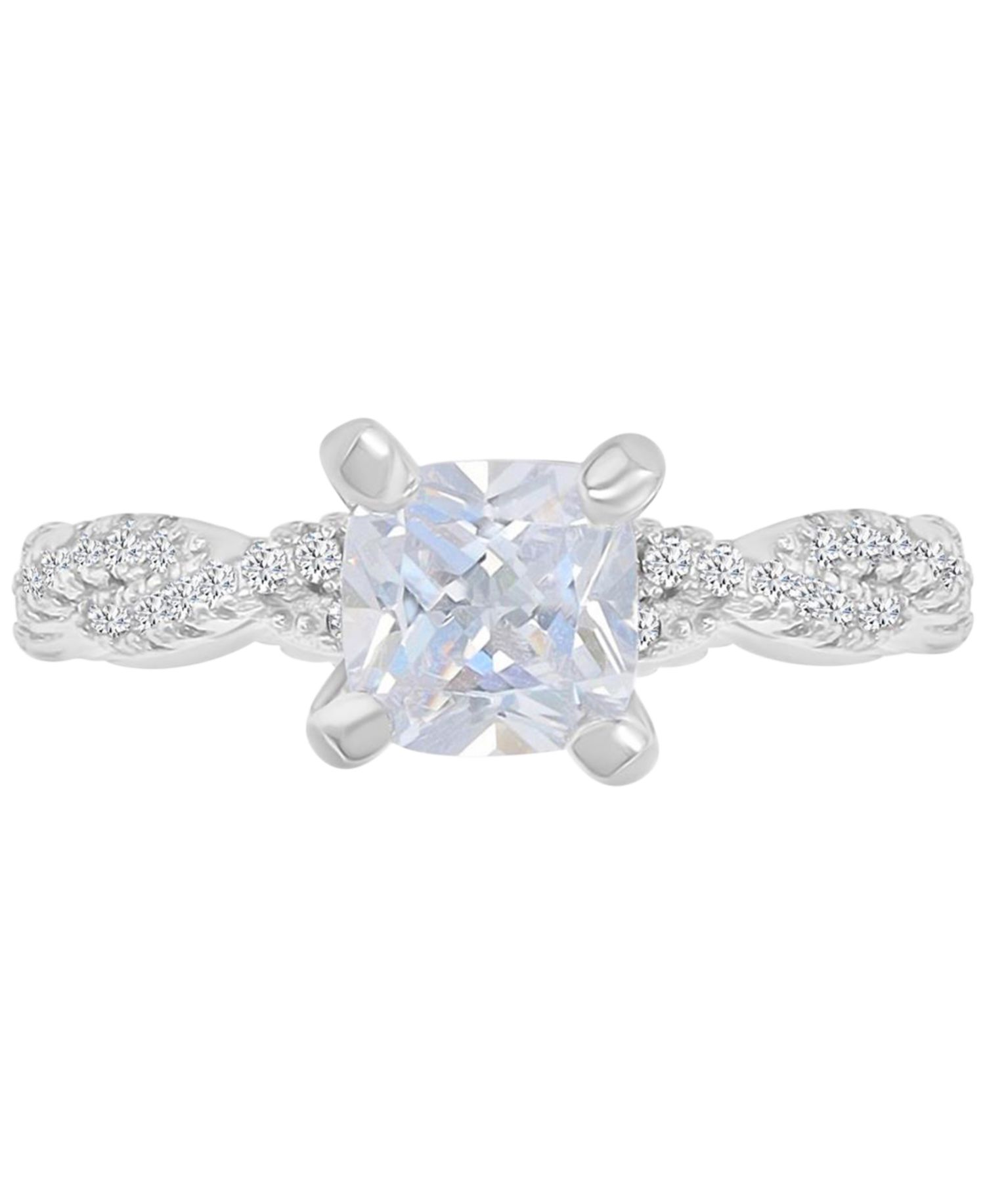 Cubic Zirconia Cushion & Round Rope Style Promise or Engagement Ring