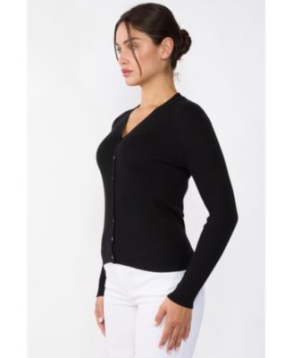Women's 100% Cashmere V-Neck Cardigan Sweater | Ribbed Tissue Weight Cashmere Sweaters