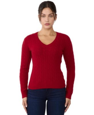 Women's 100% Cashmere V-Neck Sweater | Chuncky Cashmere Cable-knit Sweaters