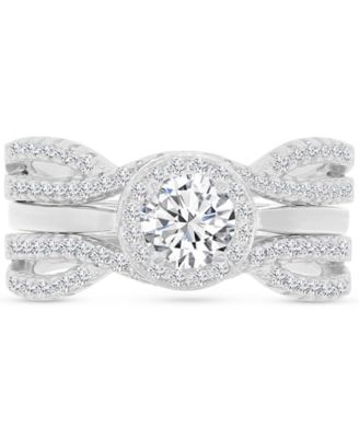 Cubic Zirconia Halo Solitaire Twist Style Stack-Look Statement Ring