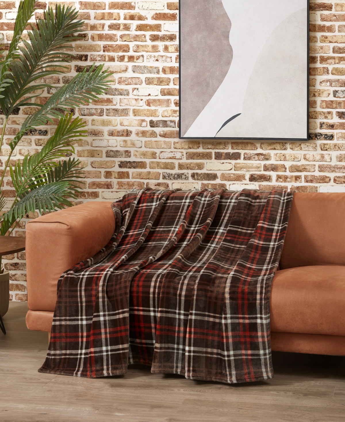 Lucky Brand Camper Plaid Cozy Plush Throw, 50" X 70" In Brown