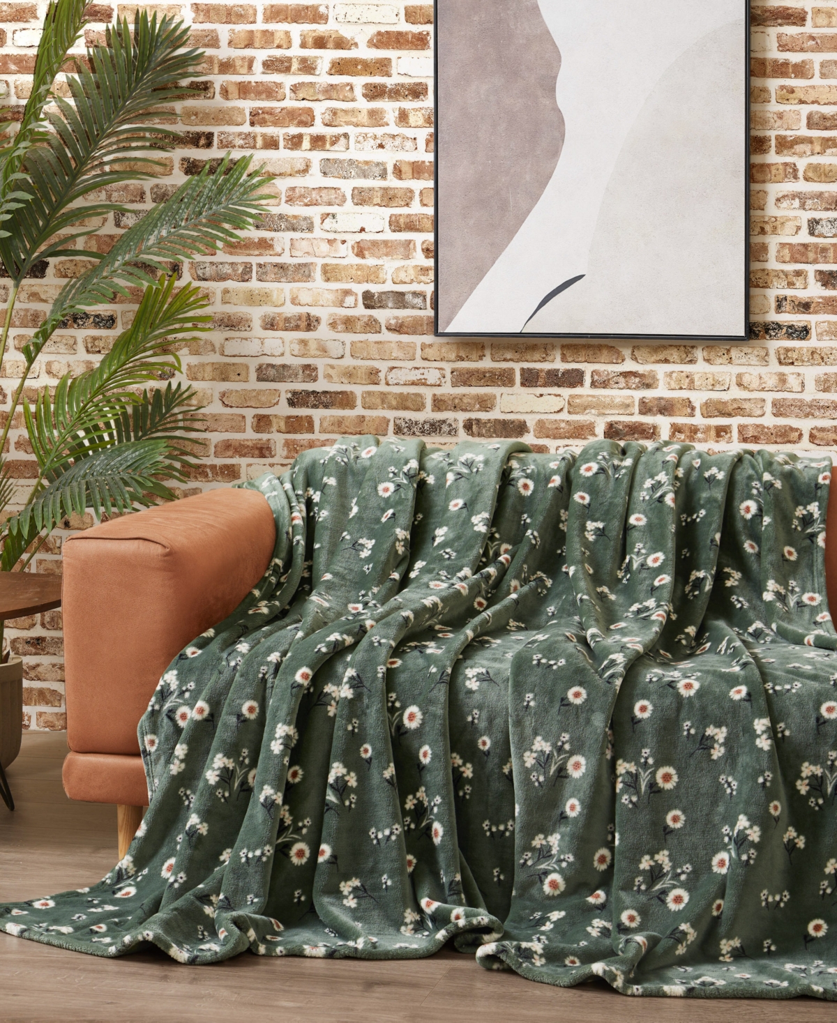 Lucky Brand Daisy Floral Cozy Plush Blanket, Full/queen In Green