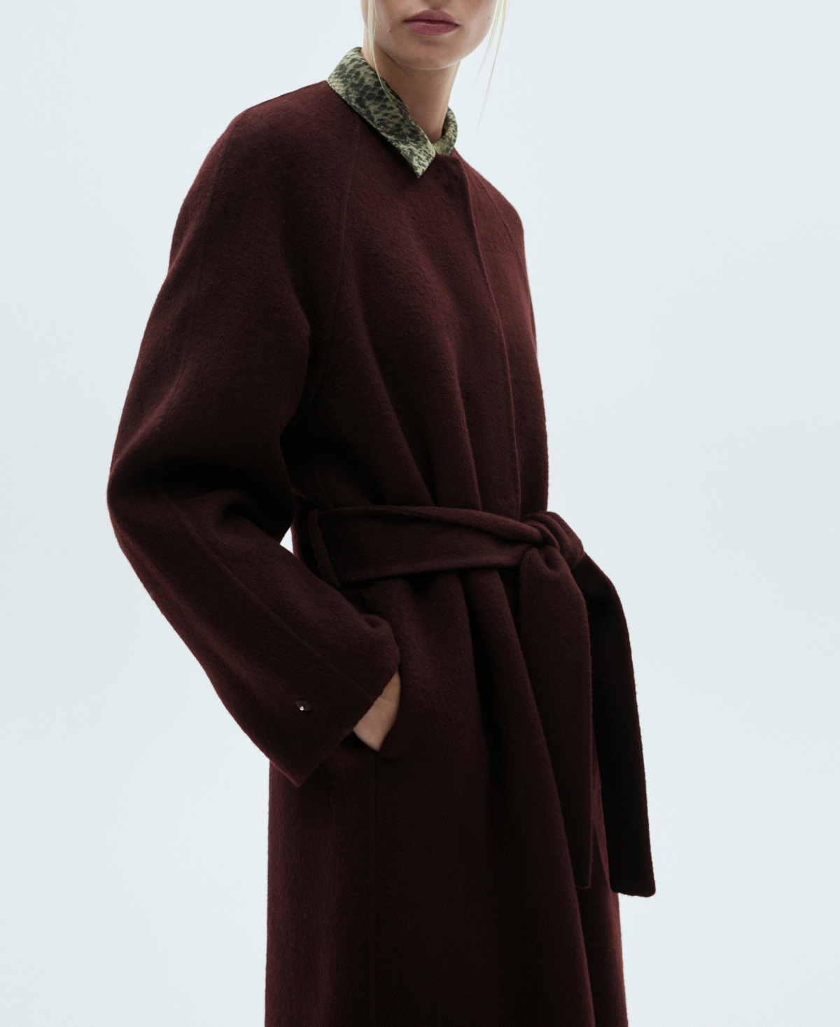 Mango Women's Detachable Scarf Wool Coat