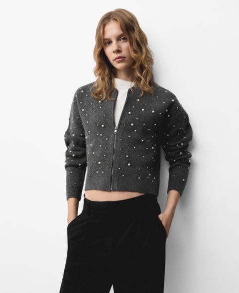 Женские куртки MANGO Women's Cultivated Pearl Details Knitted Jacket