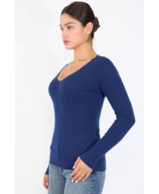 Women's 100% Cashmere V-Neck Sweater | Ribbed Tissue Weight Cashmere Sweaters