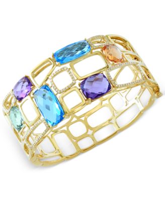 EFFY Collection - Multistone (29 ct. t.w.) and Diamond (1/2 ct. t.w.) Bangle Bracelet in 14k Gold