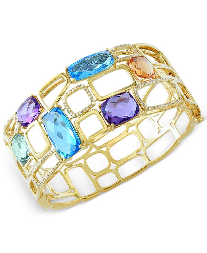 EFFY Collection - Multistone (29 ct. t.w.) and Diamond (1/2 ct. t.w.) Bangle Bracelet in 14k Gold