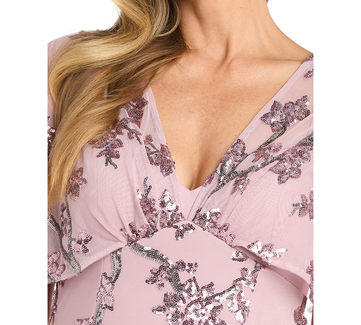 R & M Richards Petite Sequinned Mesh Evening Gown In Rose