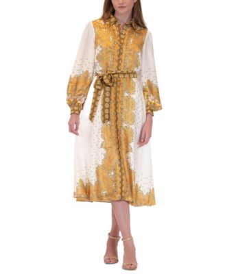 julia jordan - Women's Printed Button-Front Long-Sleeve Dress