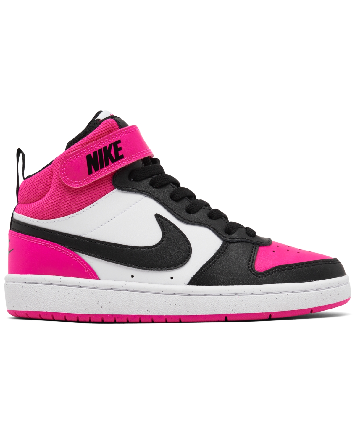 Nike Little Girls Court Borough Mid 2 Stay-put Closure Casual Sneakers From Finish Line In White,fierce Pink,black