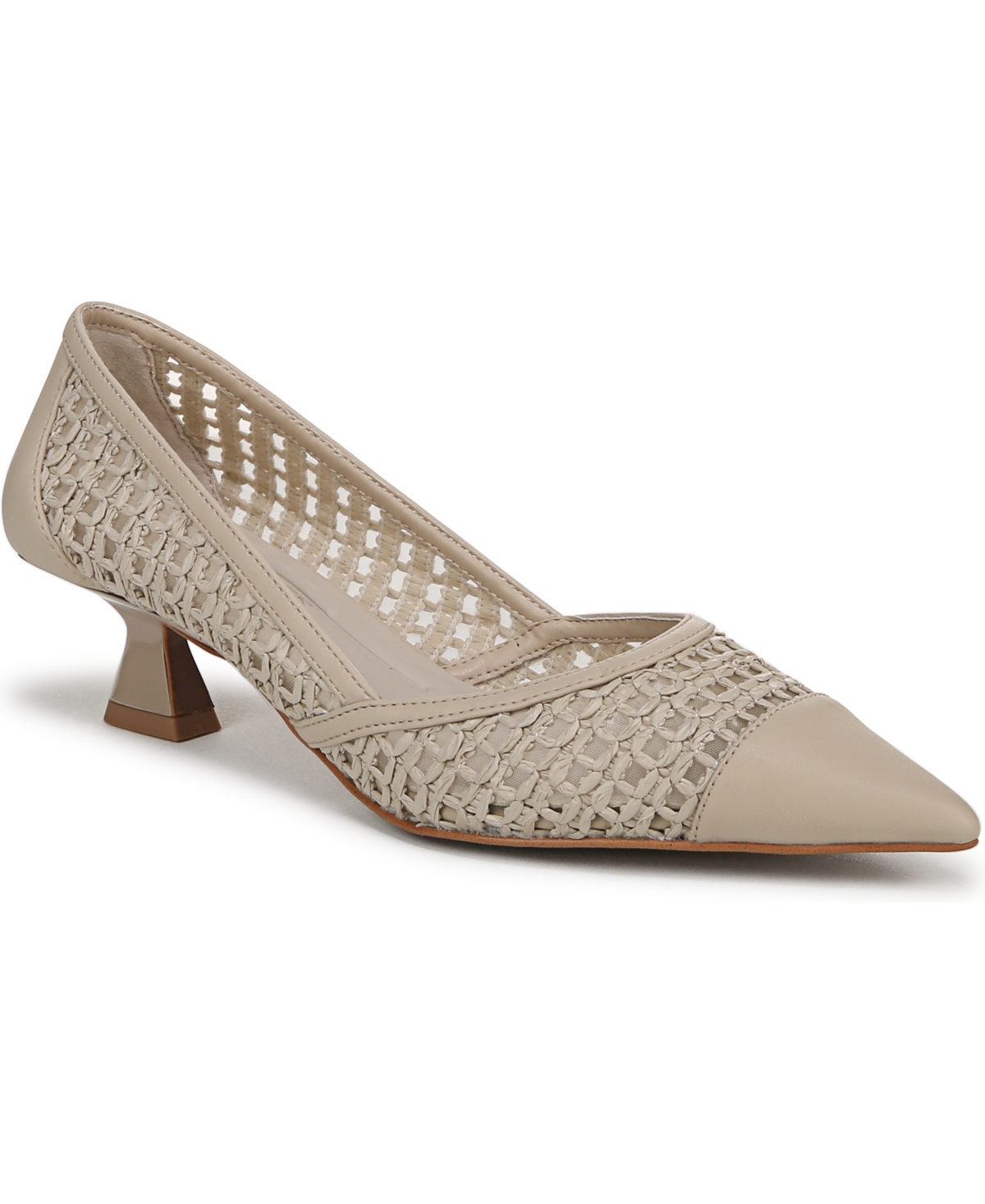 Franco Sarto Darcy Pointed Toe Kitten Heel Pump In Alabaster Beige Weave Fabric