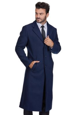 Men's Knee Length Wool Blend Three Button Long Jacket Overcoat Top Coat