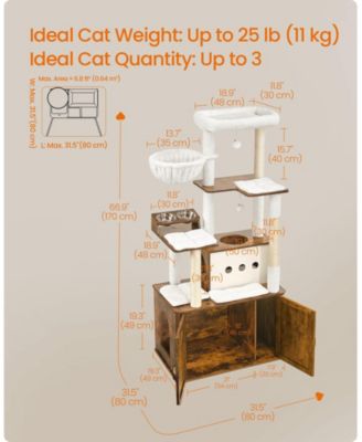 66.9-Inch Cat Tree Cat Tower with Litter Box Enclosure for Play and Privacy