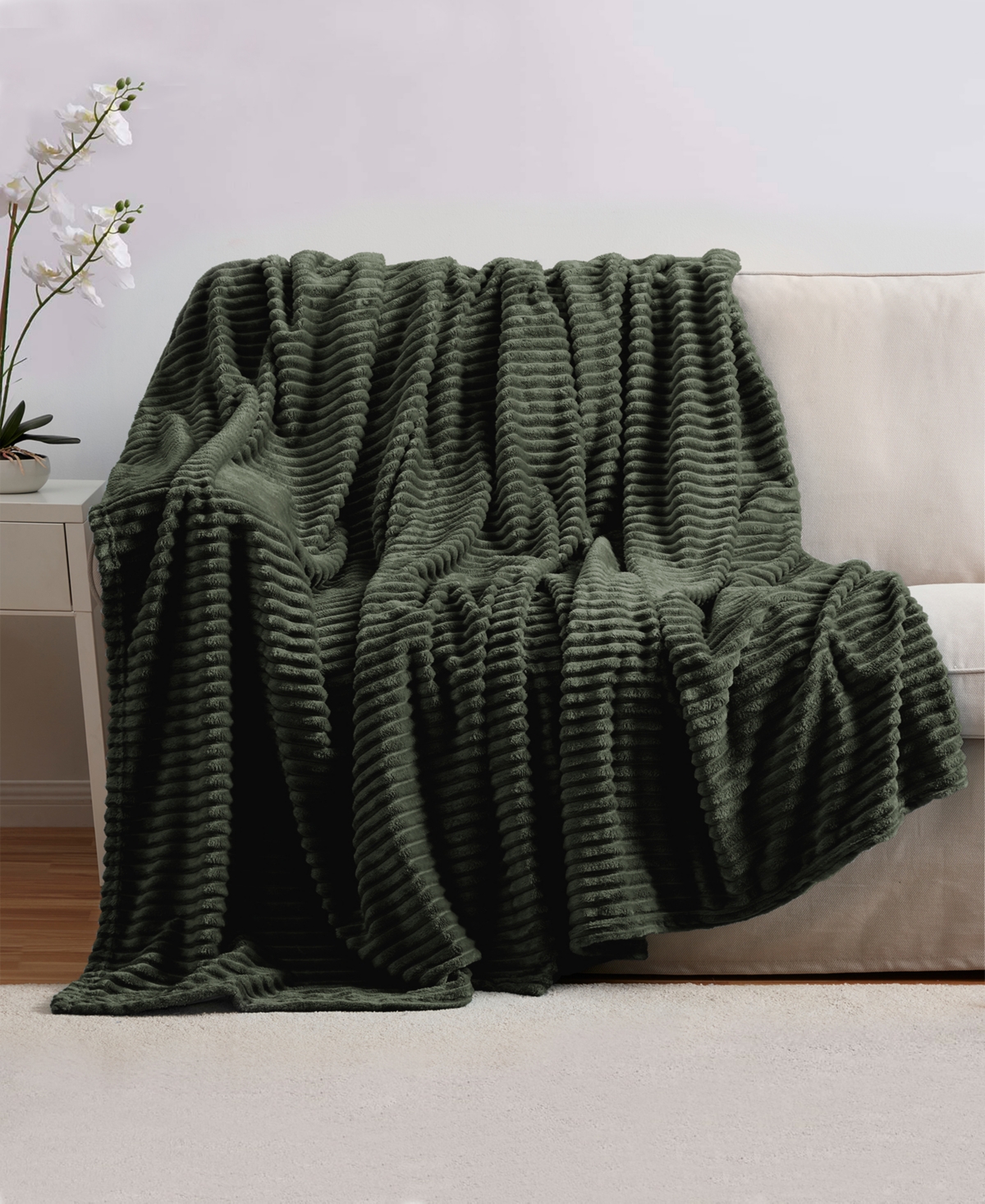 Nestl Cut Plush Lightweight Super Soft Luxury Bed Throw, 50" X 60" In Olive Green