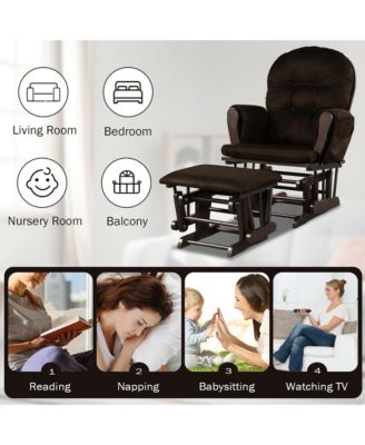 Glider and Ottoman Cushion Set Wood Baby Nursery Rocking Chair