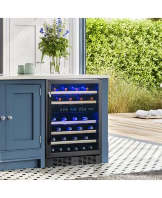 24-inch 46 Bottle Wine Cooler Refrigerator, Built-in Dual Zone Wine Fridge in Black Stainless Steel, Quiet Operation with Beechwood Shelves
