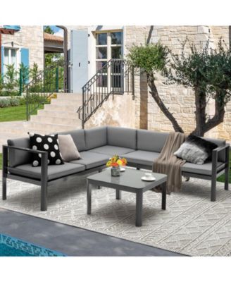 3 Pieces Aluminum Patio Furniture Set with 6-Level Adjustable Backrest