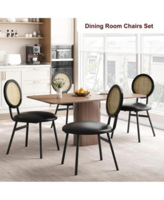 Dining Chairs Set of 2, Kitchen Chairs with Thicken Upholstered, Modern Black Dining Room Chairs Set of 2, Space Saving Dining Chairs with Metal Legs for Living Room, Natural Rattan