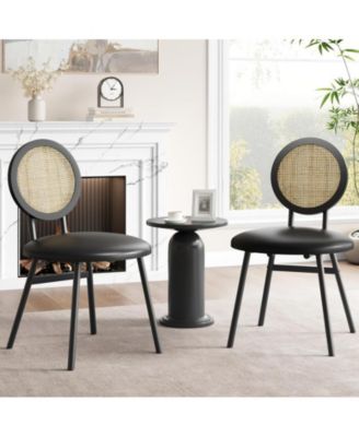 Dining Chairs Set of 2, Kitchen Chairs with Thicken Upholstered, Modern Black Dining Room Chairs Set of 2, Space Saving Dining Chairs with Metal Legs for Living Room, Natural Rattan