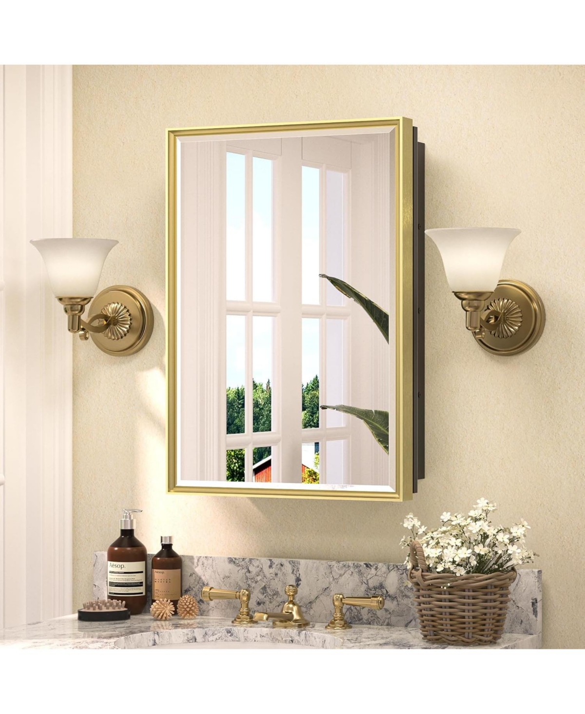 36'' W 32'' H Framed Medicine Cabinet with Mirror and 3 Adjustable Shelves - Silver