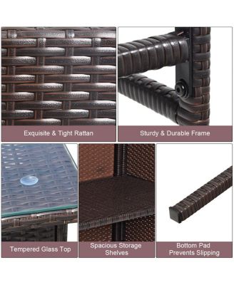 3 Pieces Patio Rattan Wicker Bar Table Stools Dining SetOff