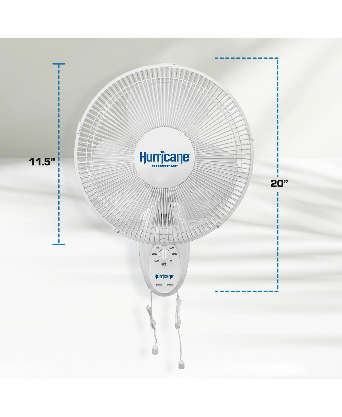 Hurricane Supreme 12 Inch Oscillating 3 Speed Portable Wall Mount Fan, 2 Pack