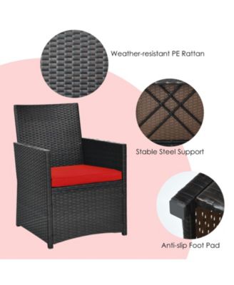 3 Pieces Patio Rattan Furniture Set with Cushion and Sofa Armrest