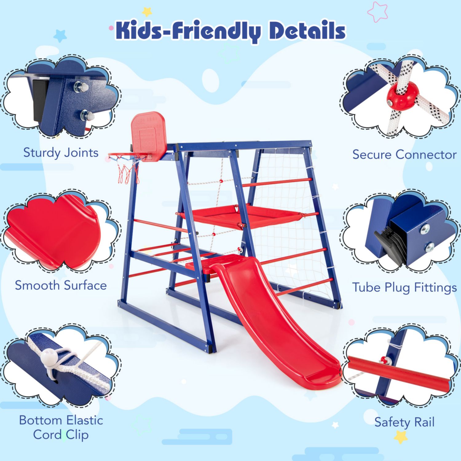 Ages 3+ 7-in-1 Metal Climbing Playset