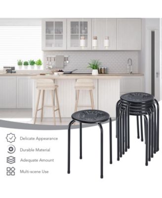 Set of 6 Stackable Multifunctional Daisy Design Backless Round Metal Stool Set