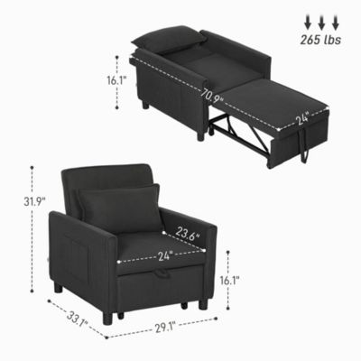 3-in-1 Convertible Chair Bed, Adjustable Sleeper Chair