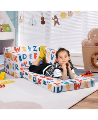 2-in-1 Convertible Kids Sofa with Velvet Fabric