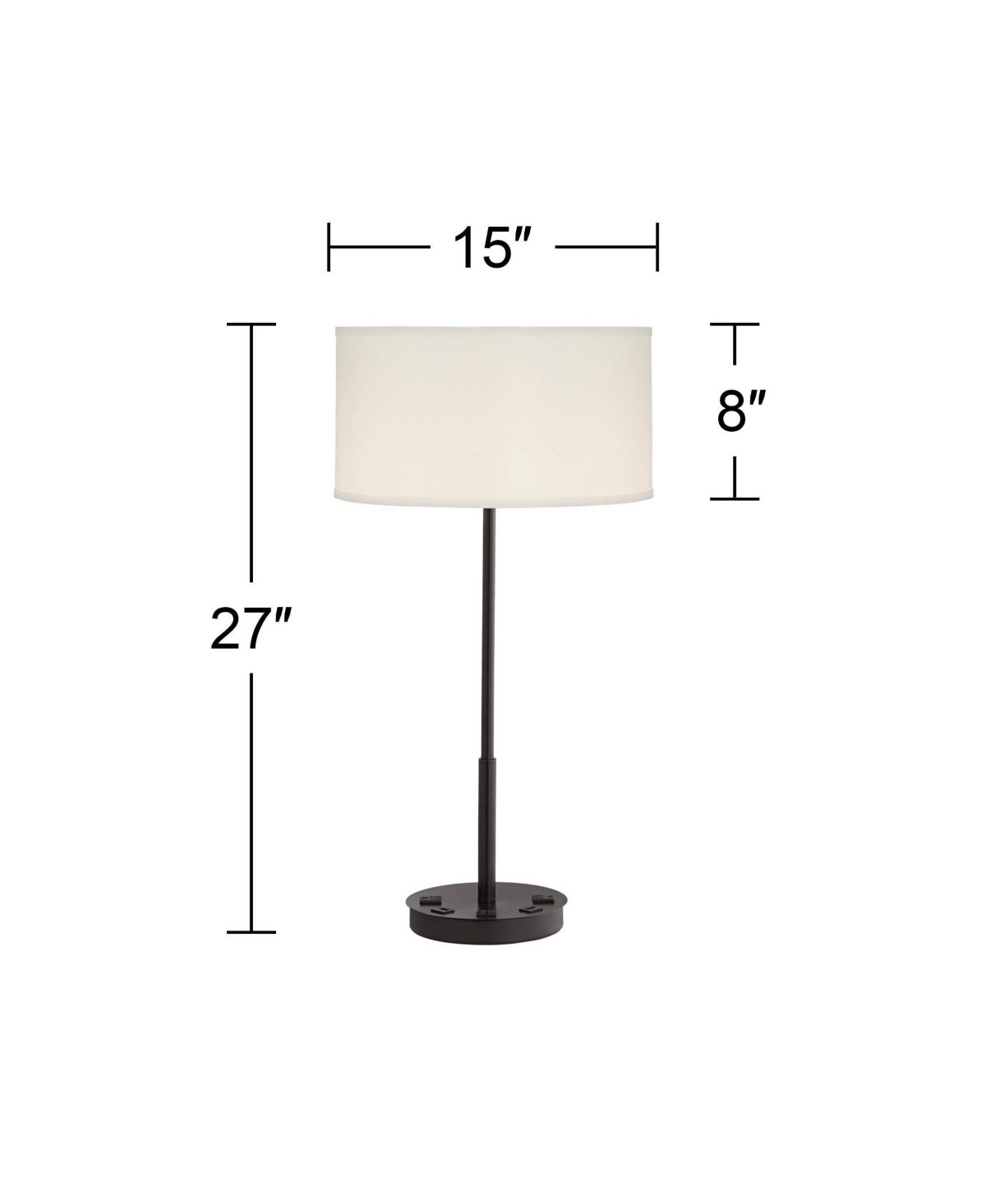 360 Lighting Undine Tall Skinny Modern Table Lamp Usb Ports Ac Power Outlets Dark Bronze Metal Single Off-White Shade Living Room Charging Bedroom